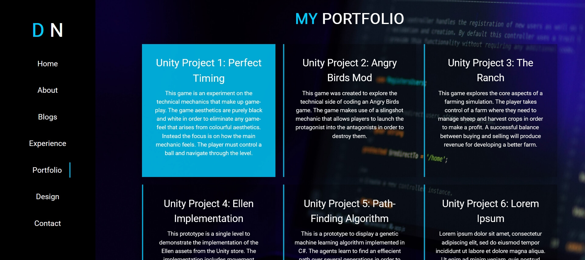 Wireframe for portfolio section